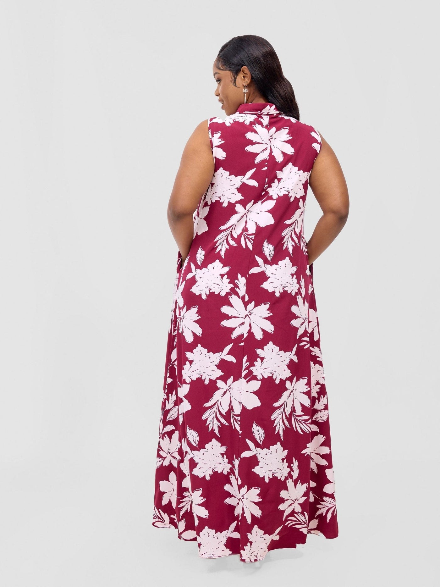 Vivo Asha Sleeveless Maxi Dress - Burgundy Peli Print - Shopzetu