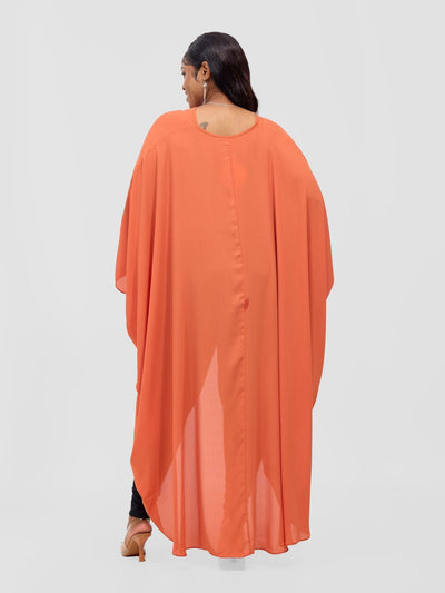 Vivo Malindi V - Neck High Low Kaftan Top - Rust - Shopzetu