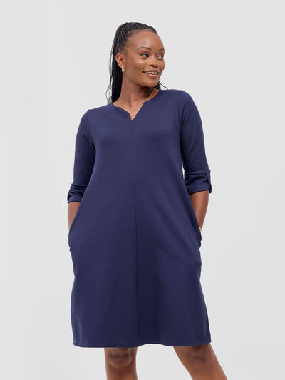 Zawadi Keyhole Dress - Navy Blue - Shopzetu