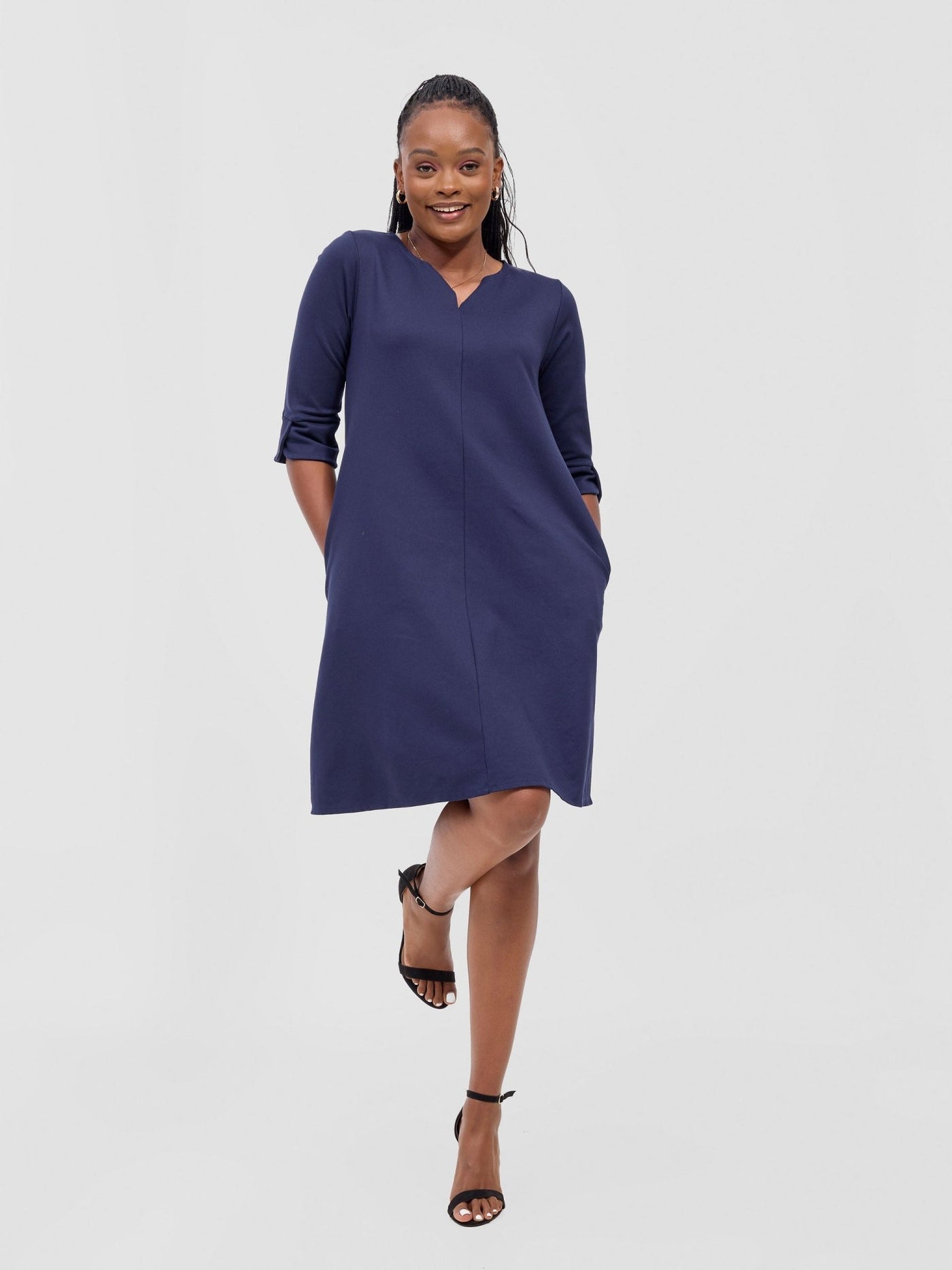 Zawadi Keyhole Dress - Navy Blue - Shopzetu