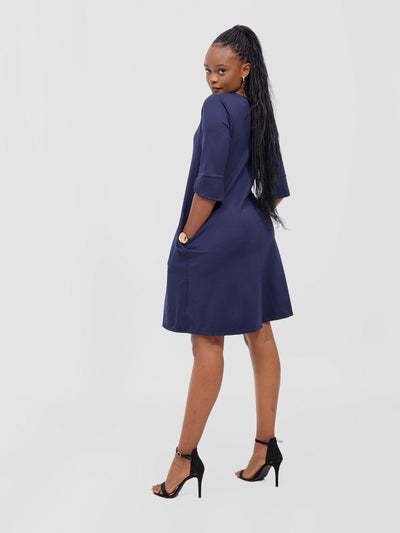 Zawadi Keyhole Dress - Navy Blue - Shopzetu