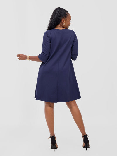 Zawadi Keyhole Dress - Navy Blue - Shopzetu