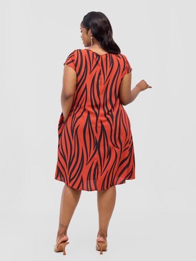 Sierra Cap Sleeve Tent Chiffon Dress - Rust / Black Ameli Print - Shopzetu