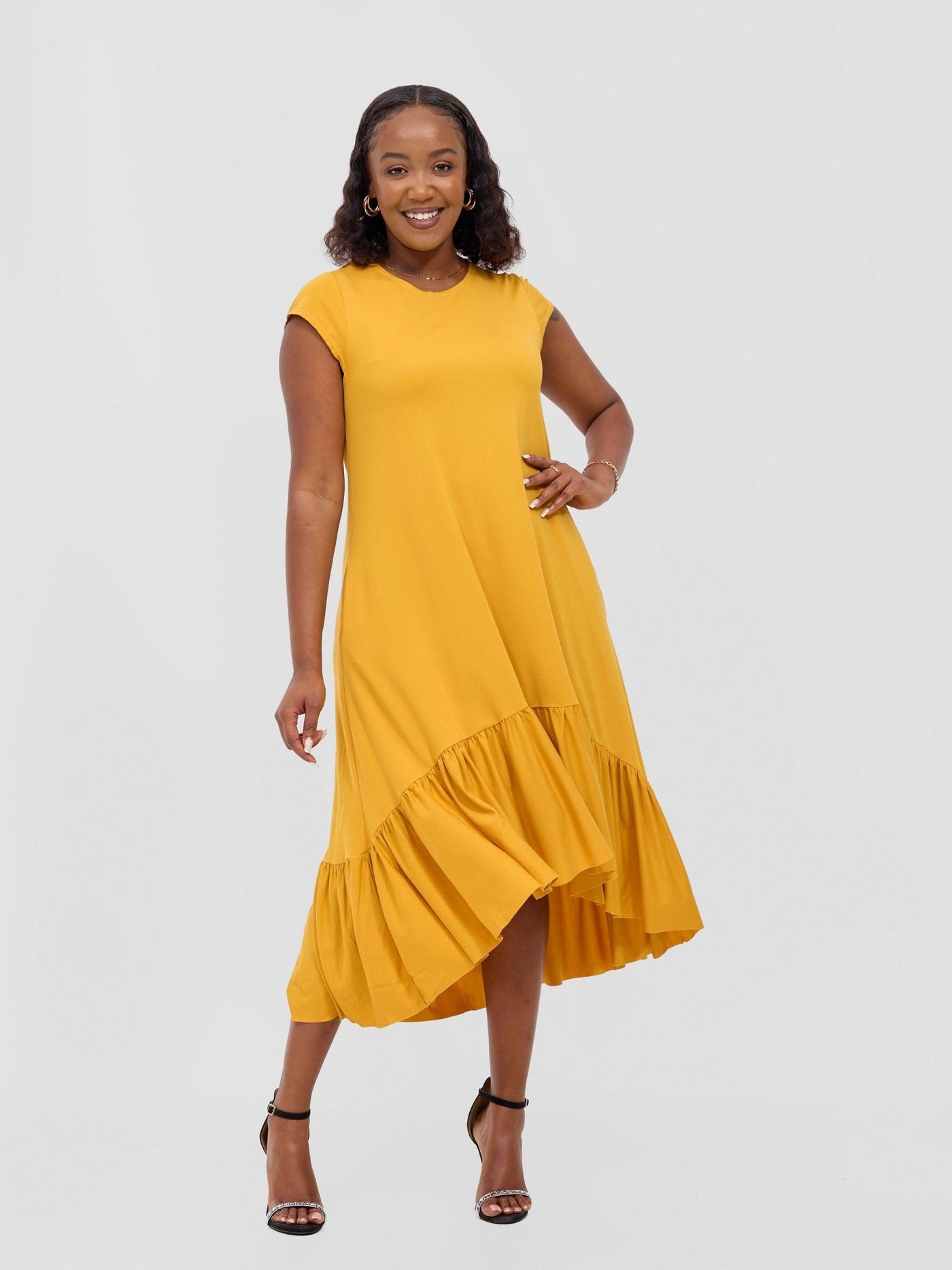 Lindi High Low Dress - Mustard - Shopzetu