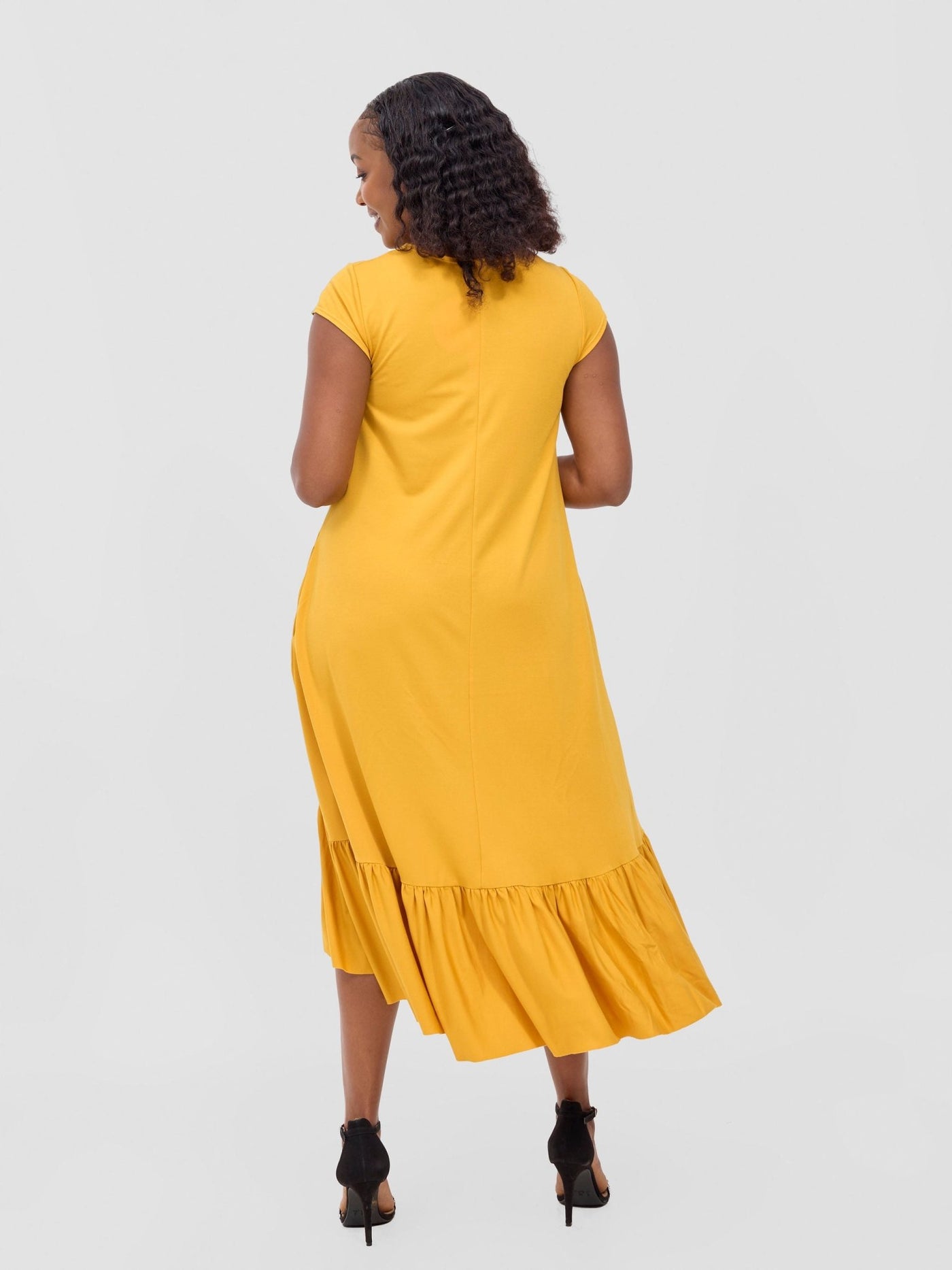 Lindi High Low Dress - Mustard - Shopzetu