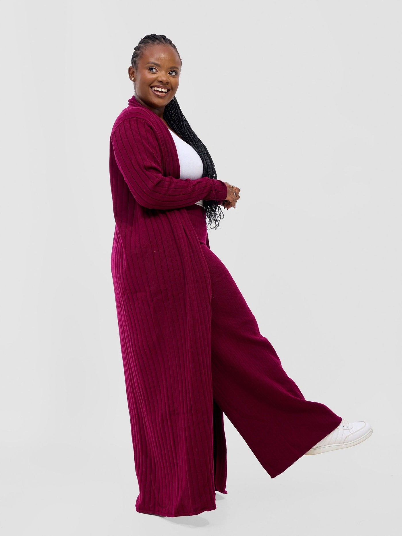 Lalani Rib Maxi Waterfall - Maroon - Shopzetu