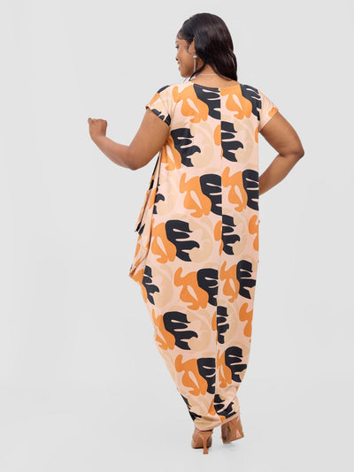 Fimi Drop Shoulder Maxi Dress - Orange / Taupe Chana Print - Shopzetu