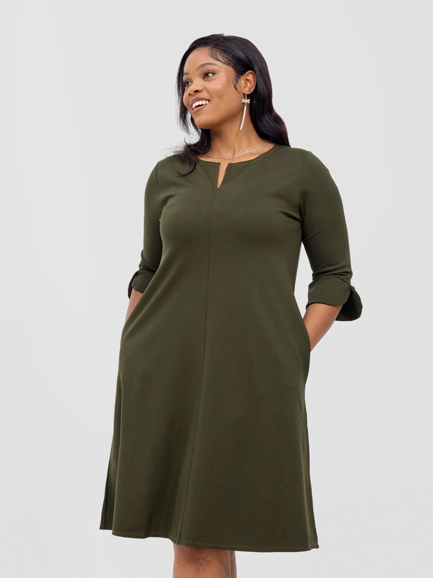 Zawadi Keyhole Dress - Hunters Green - Shopzetu