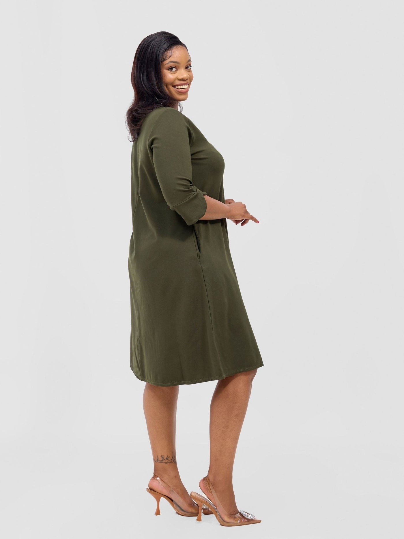 Zawadi Keyhole Dress - Hunters Green - Shopzetu