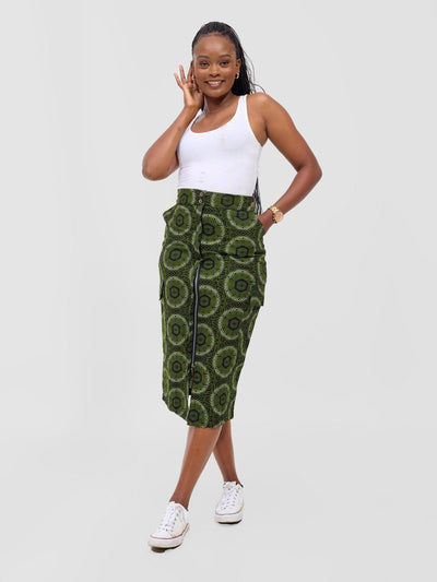 Safari Savannah Front Slit Midi Skirt - Ashai Print - Shopzetu