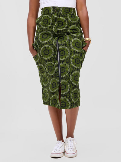 Safari Savannah Front Slit Midi Skirt - Ashai Print - Shopzetu