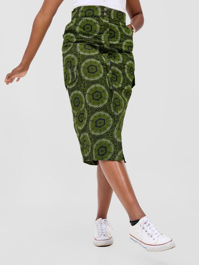 Safari Savannah Front Slit Midi Skirt - Ashai Print - Shopzetu