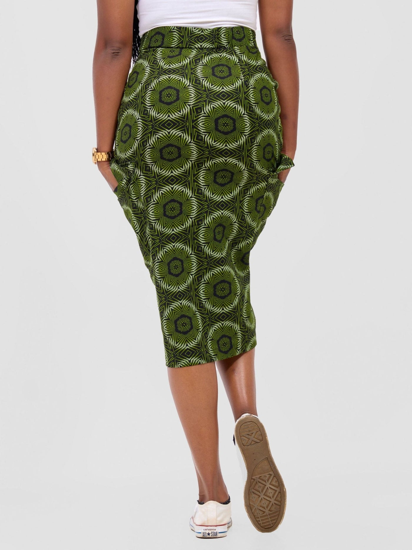 Safari Savannah Front Slit Midi Skirt - Ashai Print - Shopzetu