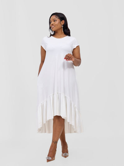 Lindi High Low Dress - White - Shopzetu