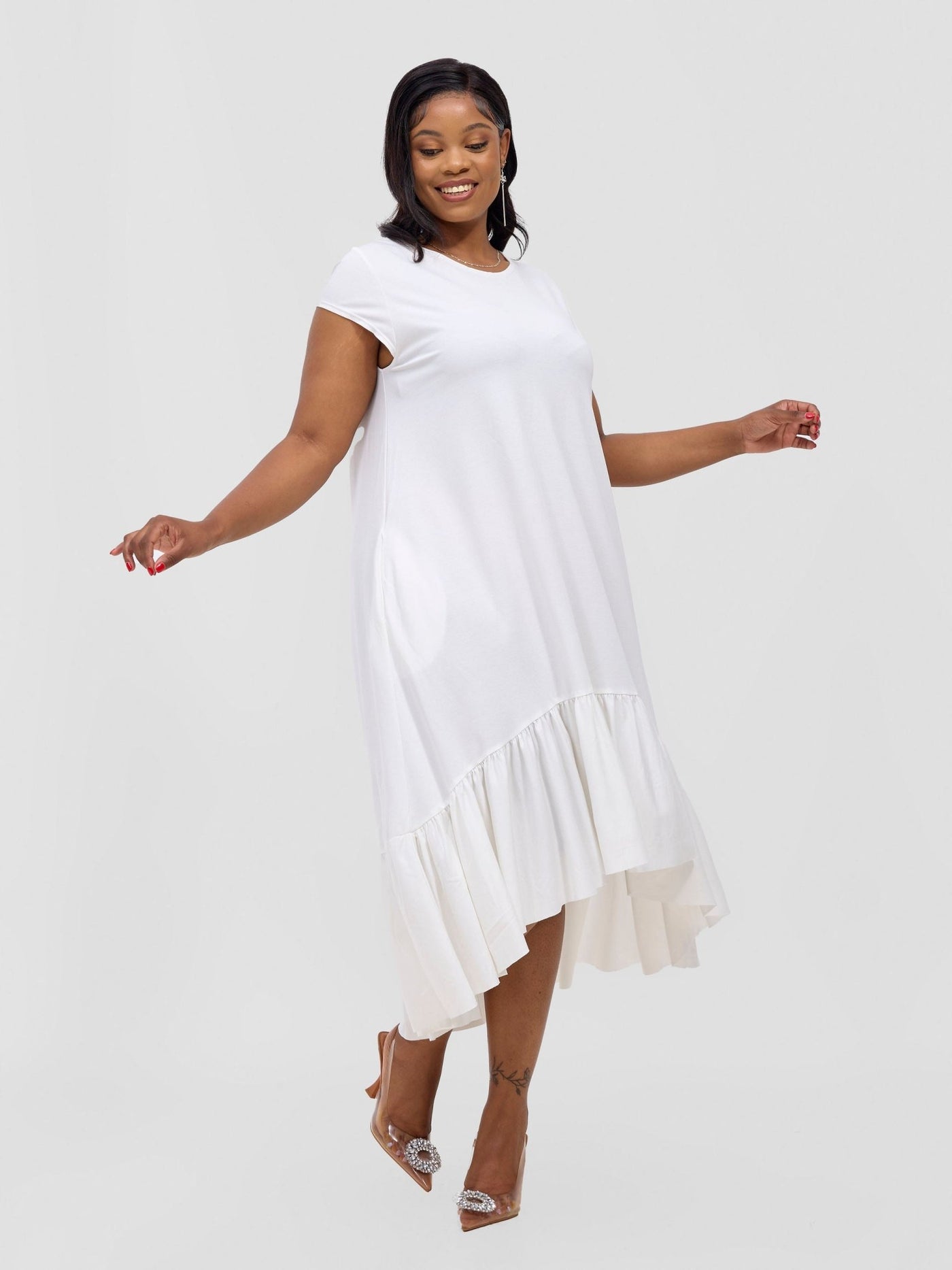 Lindi High Low Dress - White - Shopzetu