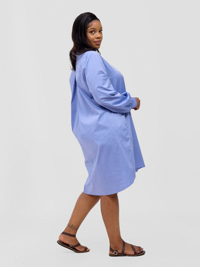 Safari Kaya Long Sleeve Shirt Dress - Blue - Shopzetu