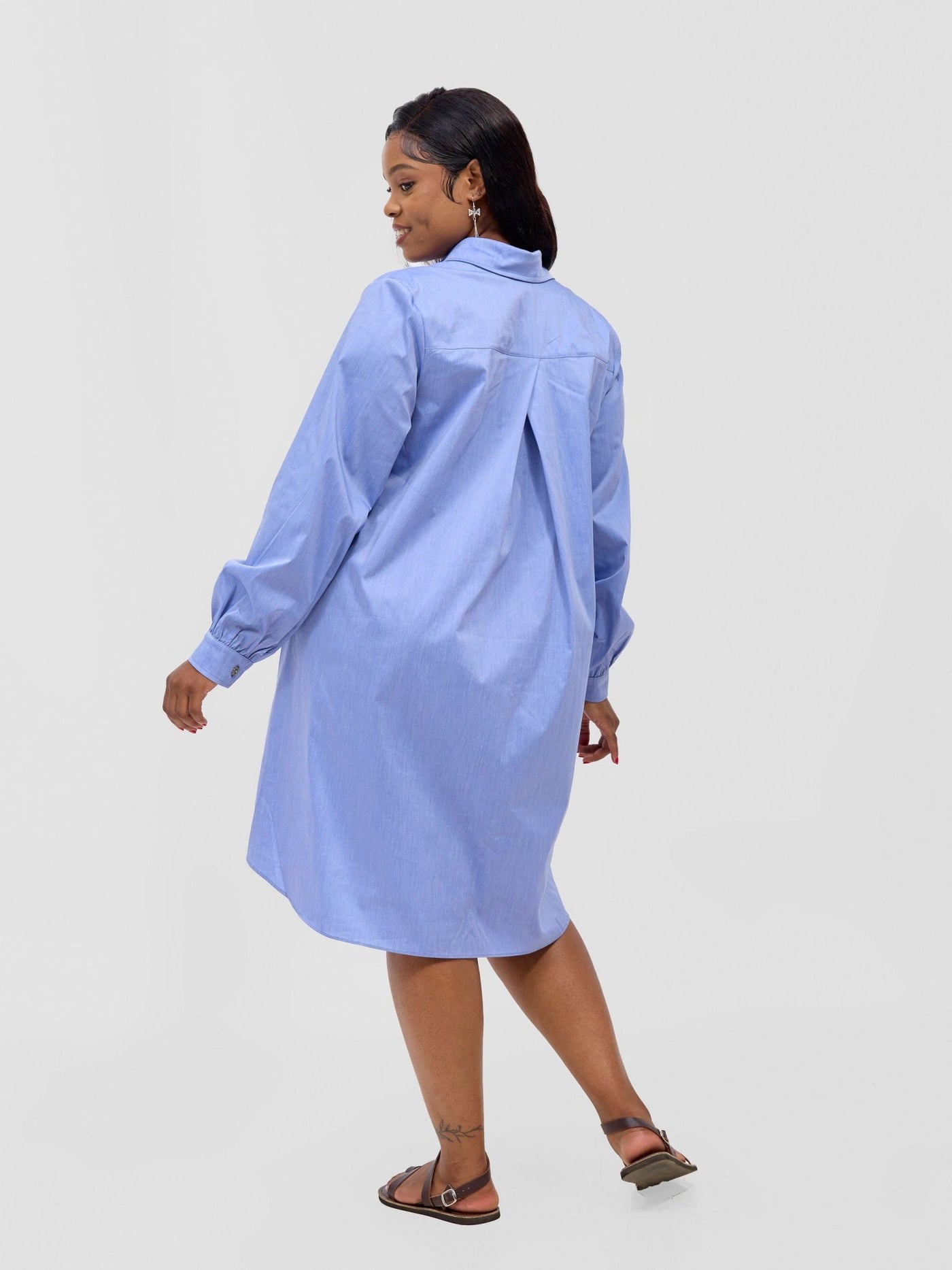 Safari Kaya Long Sleeve Shirt Dress - Blue - Shopzetu