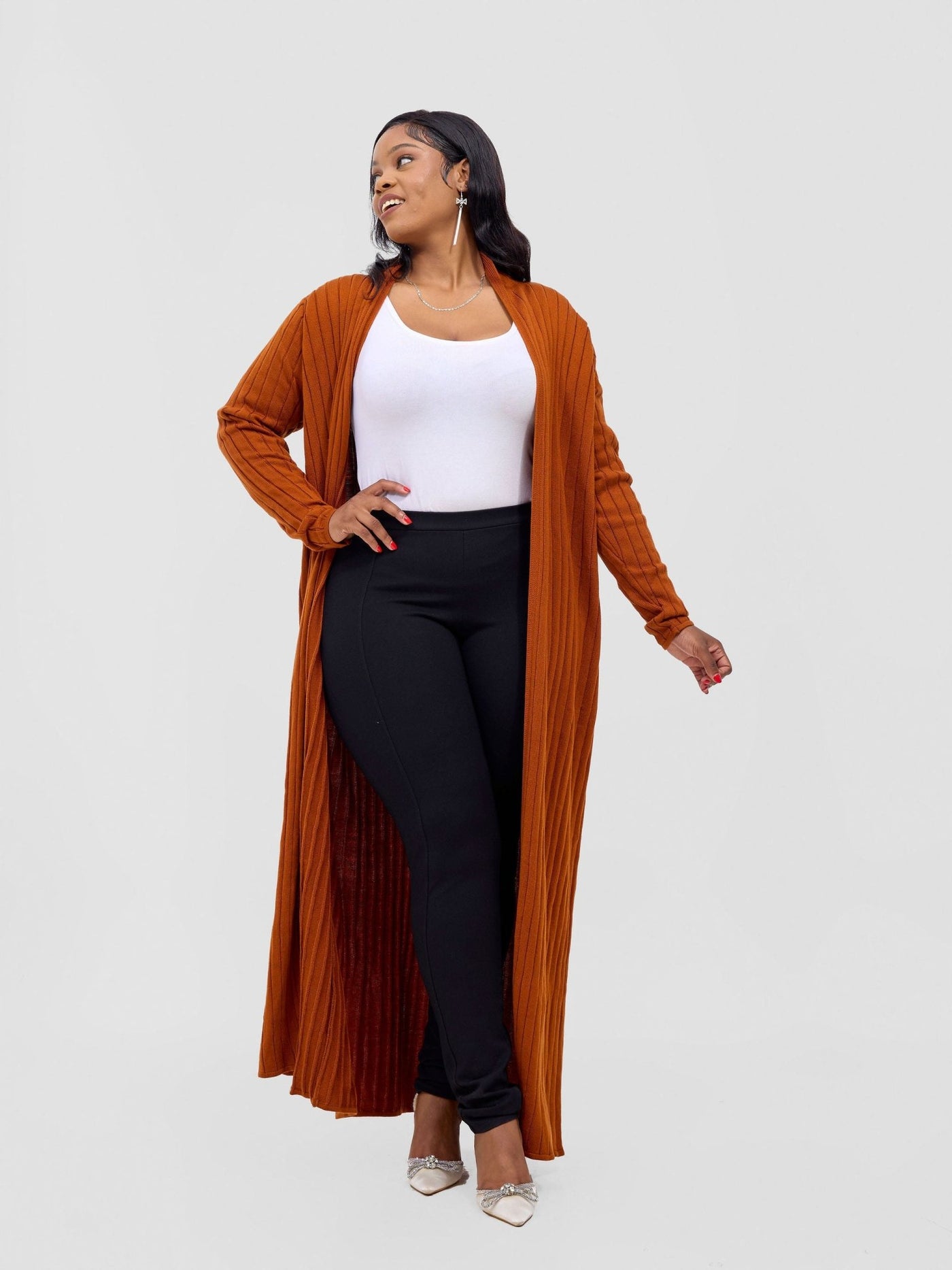 Lalani Rib Maxi Waterfall - Rust - Shopzetu