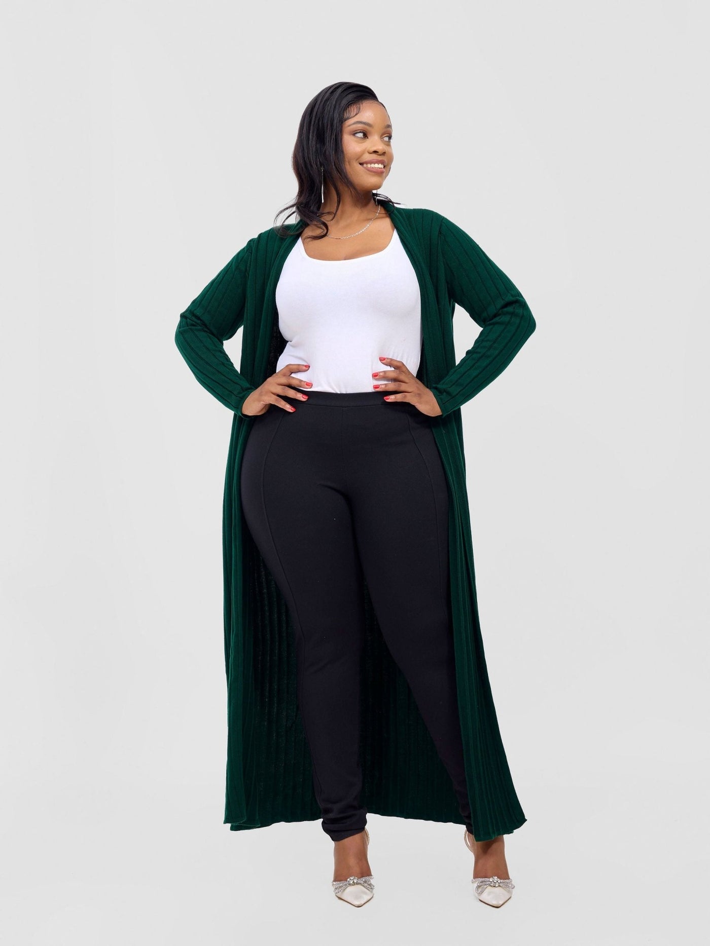 Lalani Rib Maxi Waterfall - Dark Green - Shopzetu