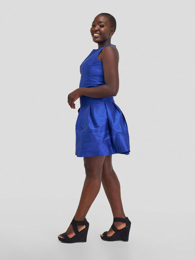 Fauza Design Buluu Raw Silk Balloon Dress- Blue - Shopzetu