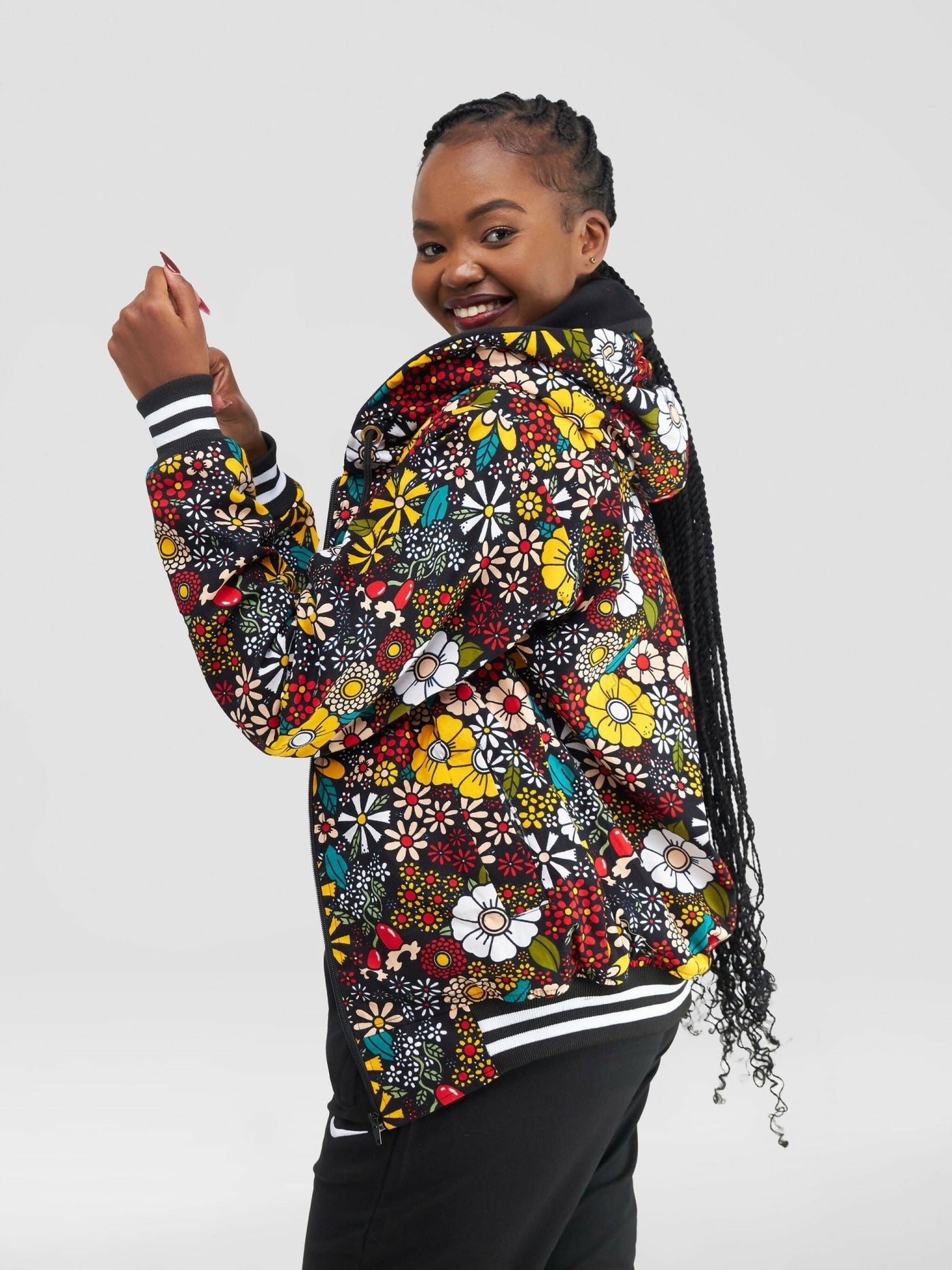 Rafiki Threads Furaha Hooded Ankara Jacket - Floral - Shopzetu