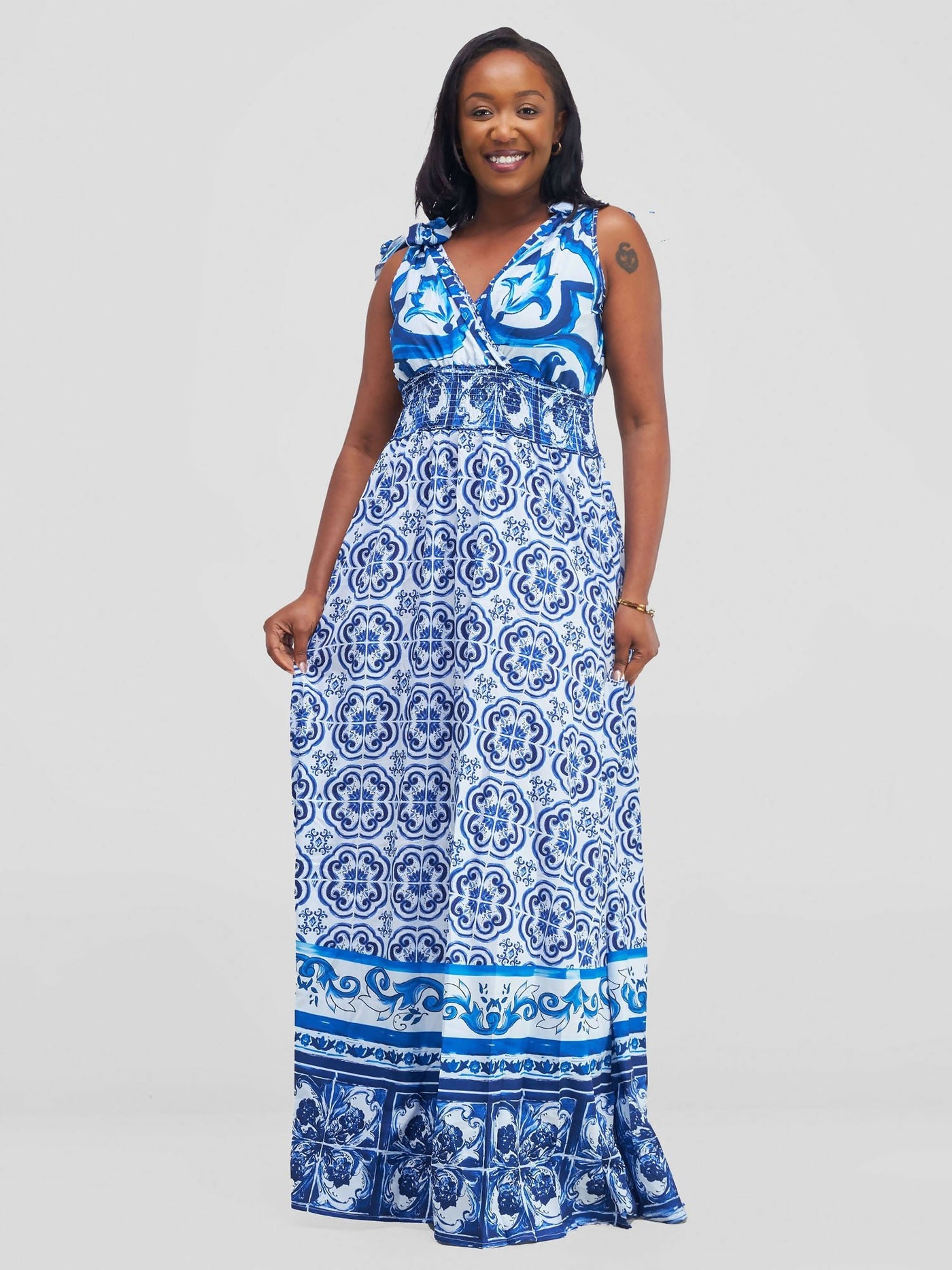 Stylish Sisters Maxi Dresses - Blue / White - Shopzetu