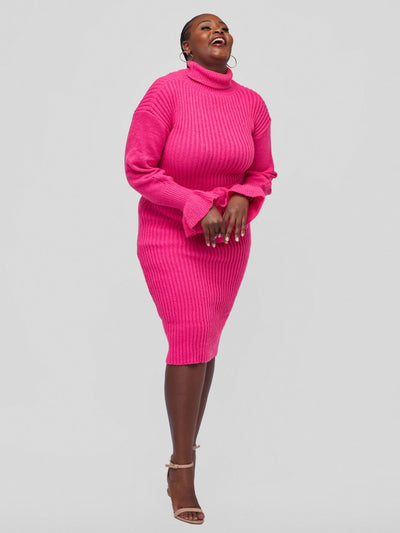 Tuli Nashua Turtle Neck Sweater Dress - Hot Pink - Shopzetu