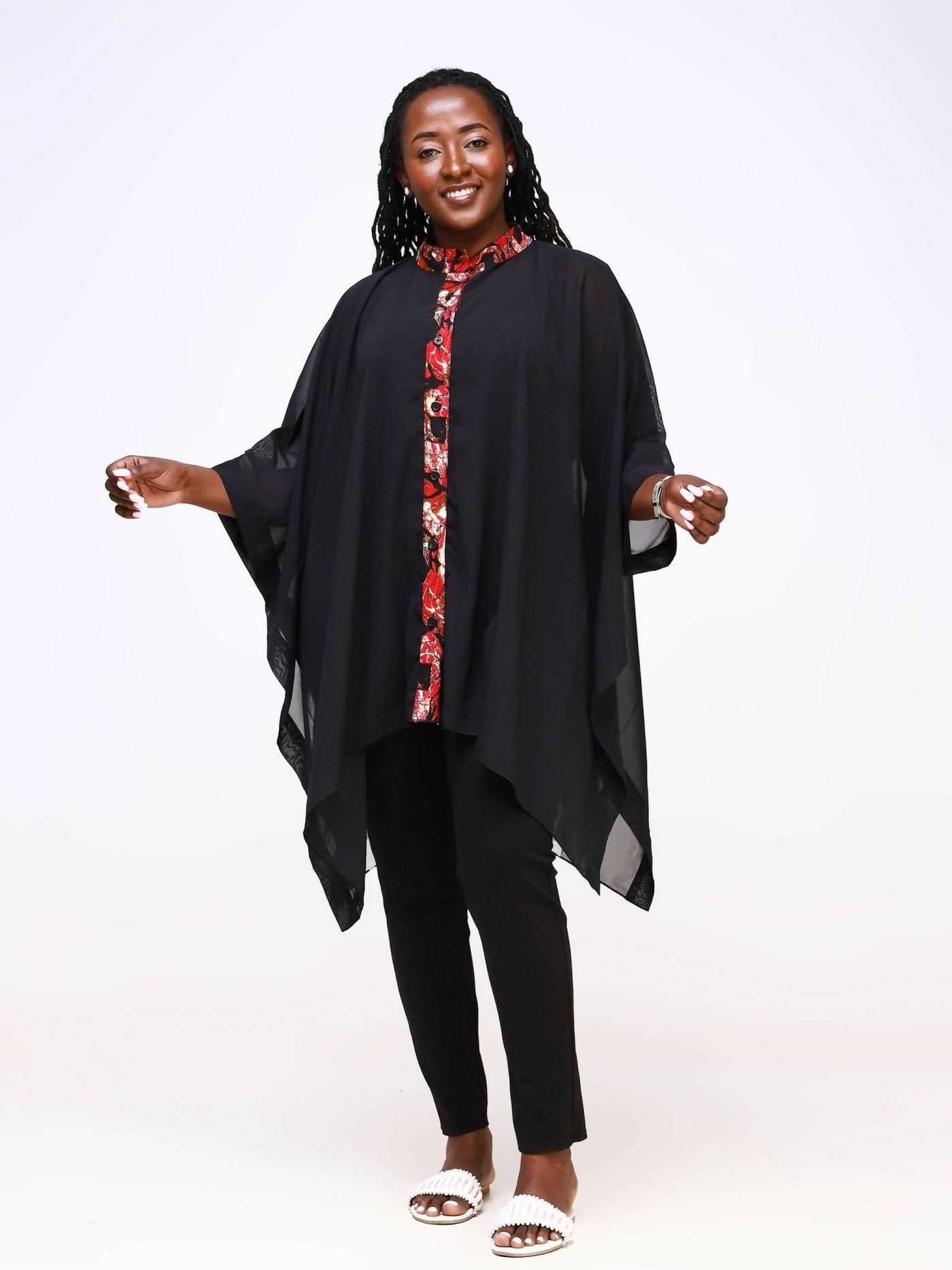 Ancestral House DD Eclectic Boubou Chiffon Top - Black - Shopzetu