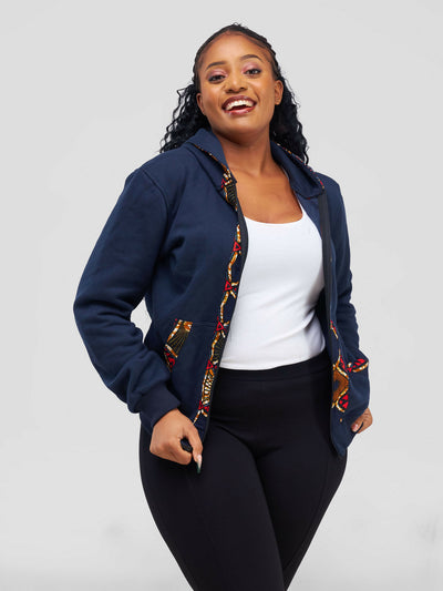 Khay Designs Denim Bomber Jacket - Navy Blue