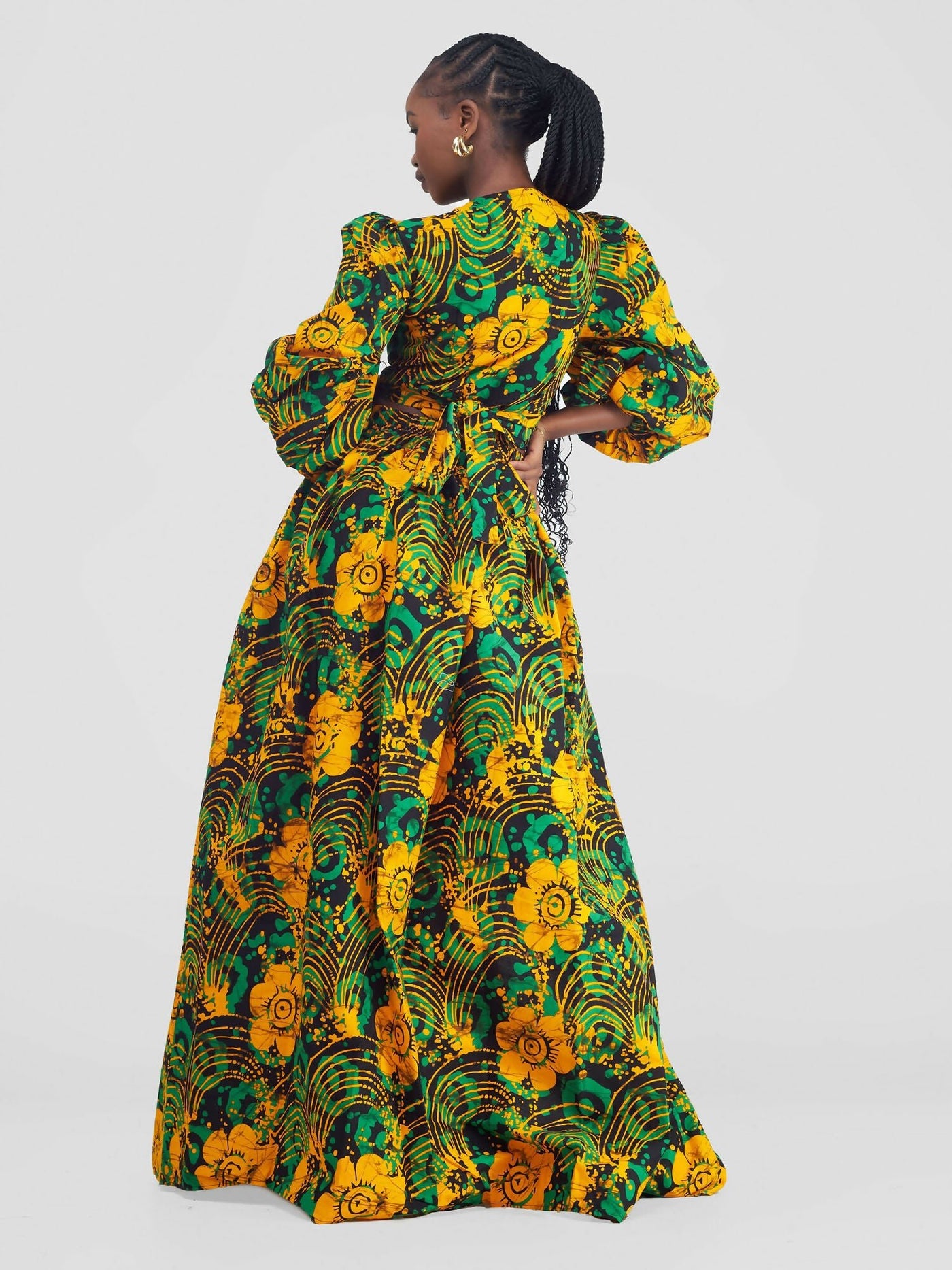 African Yuva Lila African Print Skirt Set - Green / Yellow - Shopzetu