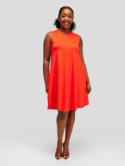 Vivo Basic Julia Back Pleat Knee Length Dress - Orange - Shopzetu