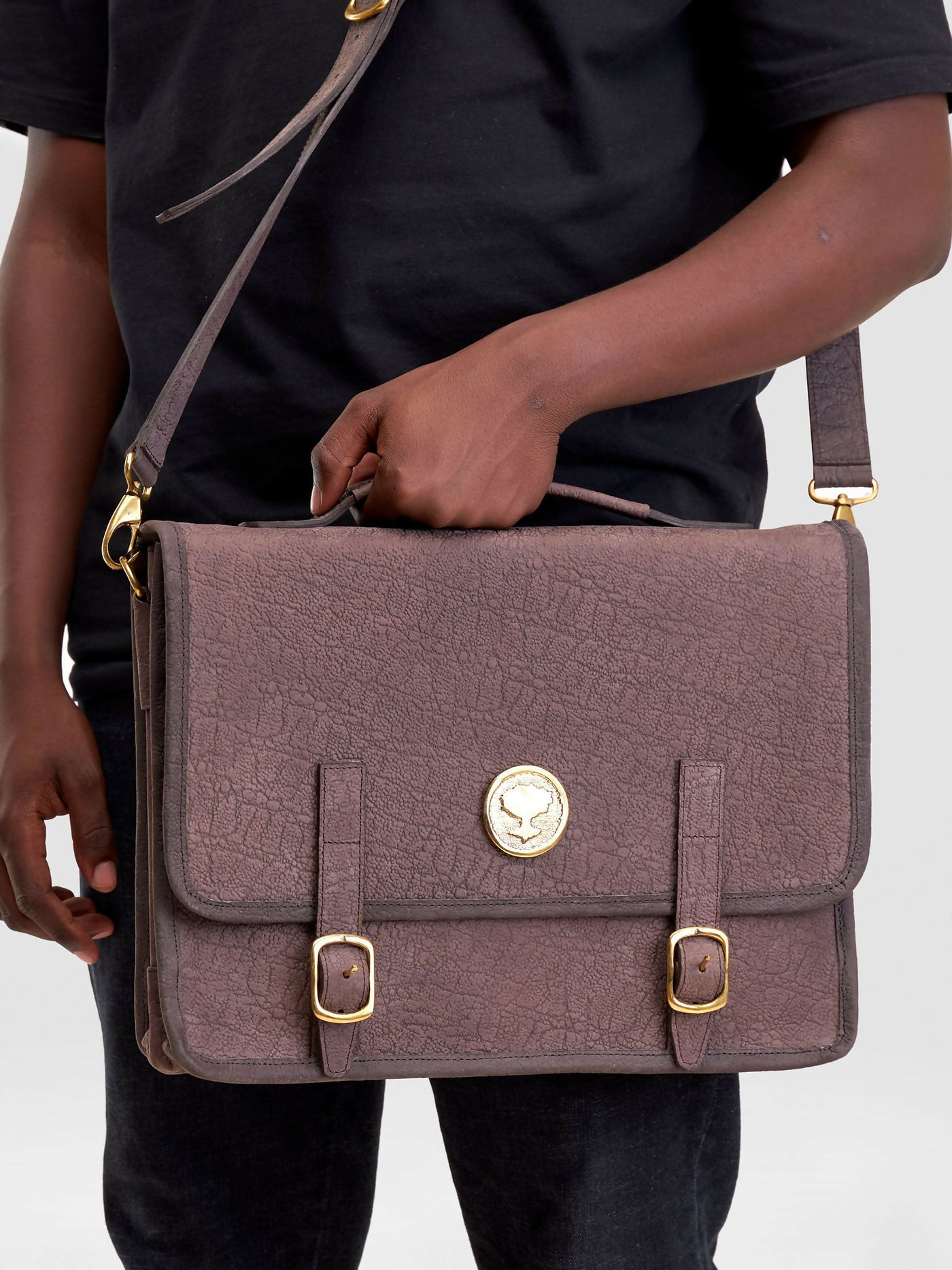 Eden Leather Sapele Briefcase Bag - Mocca Hippo Print