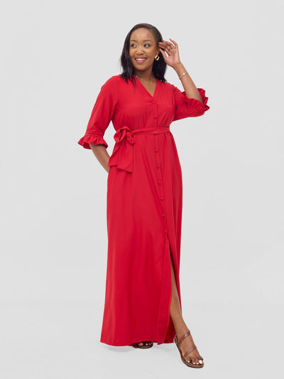 Vivo Wena Maxi Shirt Dress - Red - Shopzetu