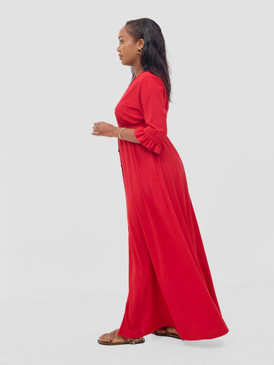 Vivo Wena Maxi Shirt Dress - Red - Shopzetu