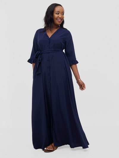 Vivo Wena Maxi Shirt Dress - Navy - Shopzetu