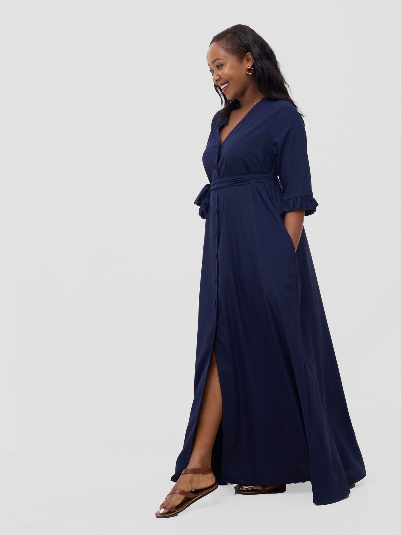 Vivo Wena Maxi Shirt Dress - Navy - Shopzetu