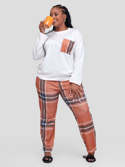 Bold N Chic Loungewear Set - Checkered Brown - Shopzetu