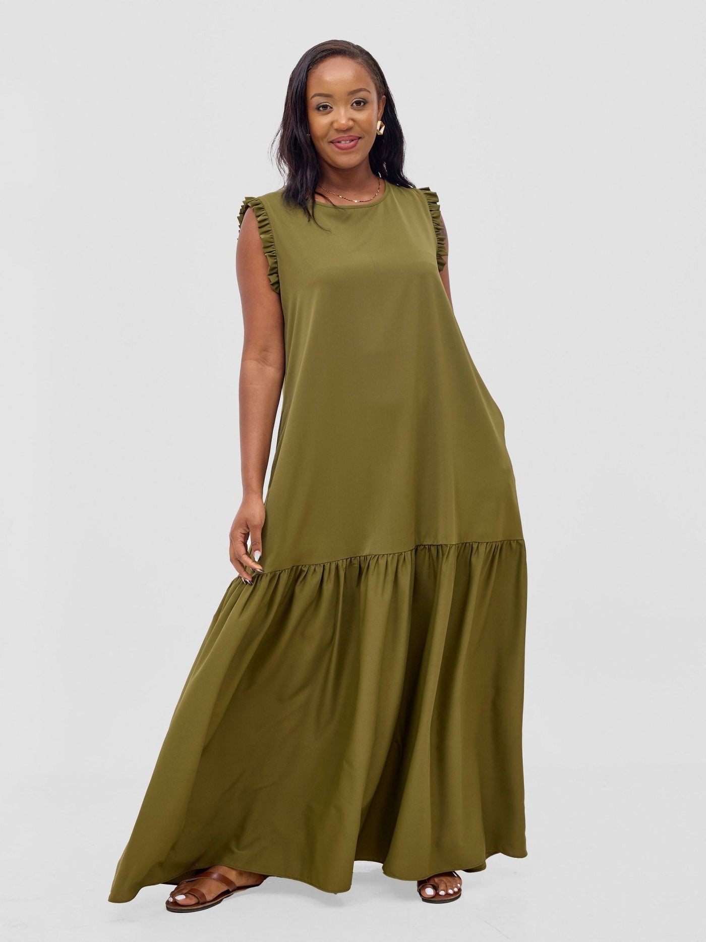 Vivo Ava Tent Flounce Maxi Dress - Hunters - Shopzetu