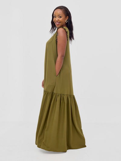 Vivo Ava Tent Flounce Maxi Dress - Hunters - Shopzetu