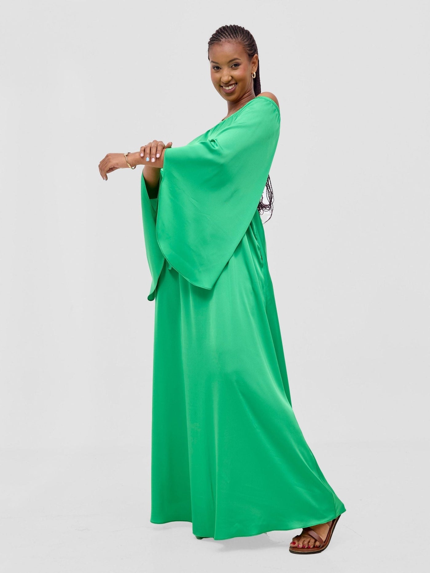 Vivo Chidii Off Shoulder Maxi Dress - Green - Shopzetu