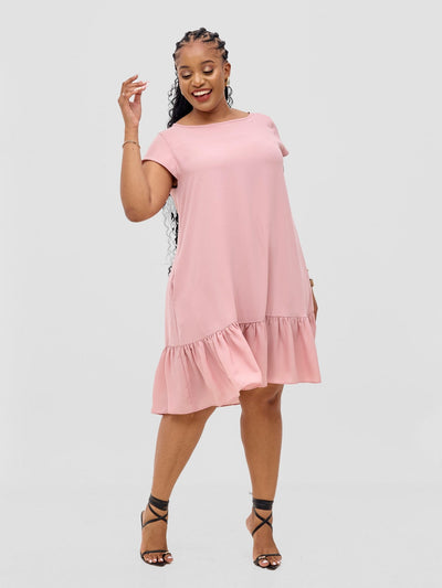 Vivo Dalia Cap Sleeve Gathered Tent Dress - Dark Pink - Shopzetu