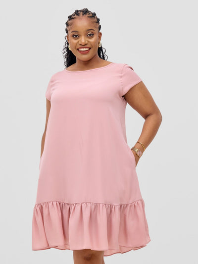 Vivo Dalia Cap Sleeve Gathered Tent Dress - Dark Pink - Shopzetu