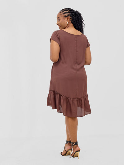 Vivo Dalia Cap Sleeve Gathered Tent Dress - Light Brown - Shopzetu