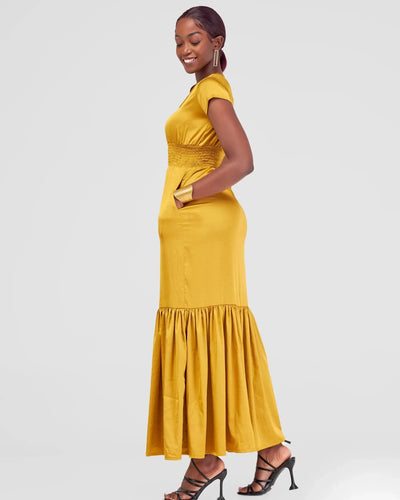 Zamaya Stitches Dress - Mustard