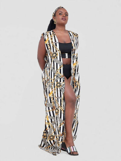 Seaside Coverup (Eternal Stripes) - White / Black Print - Shopzetu