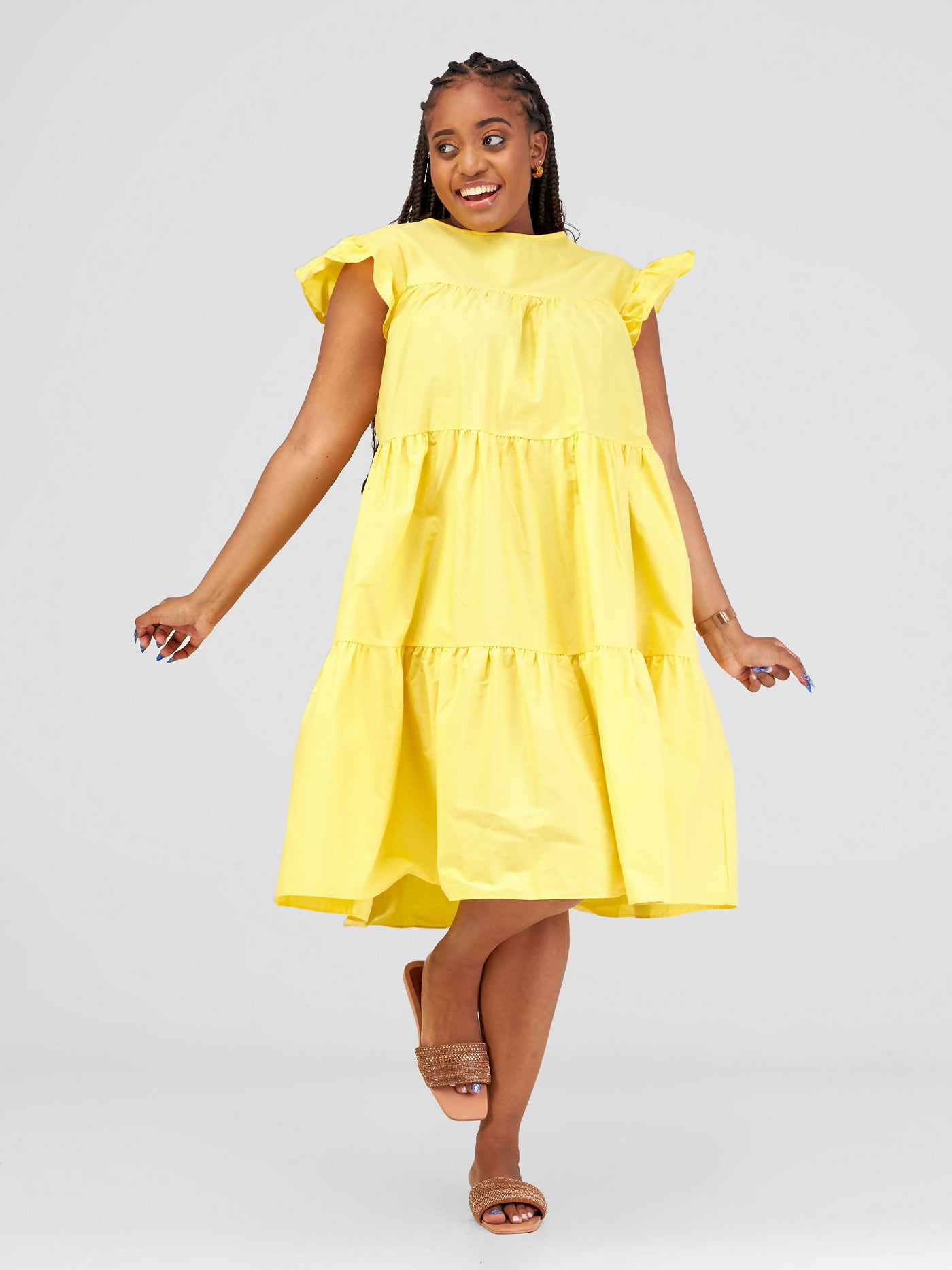 Overflow Couture Tiered Shift Dress - Yellow