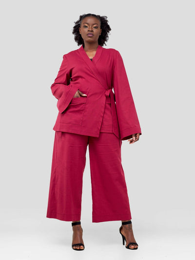 Izulu Olmeg Linen Pant Set - Maroon - Shopzetu