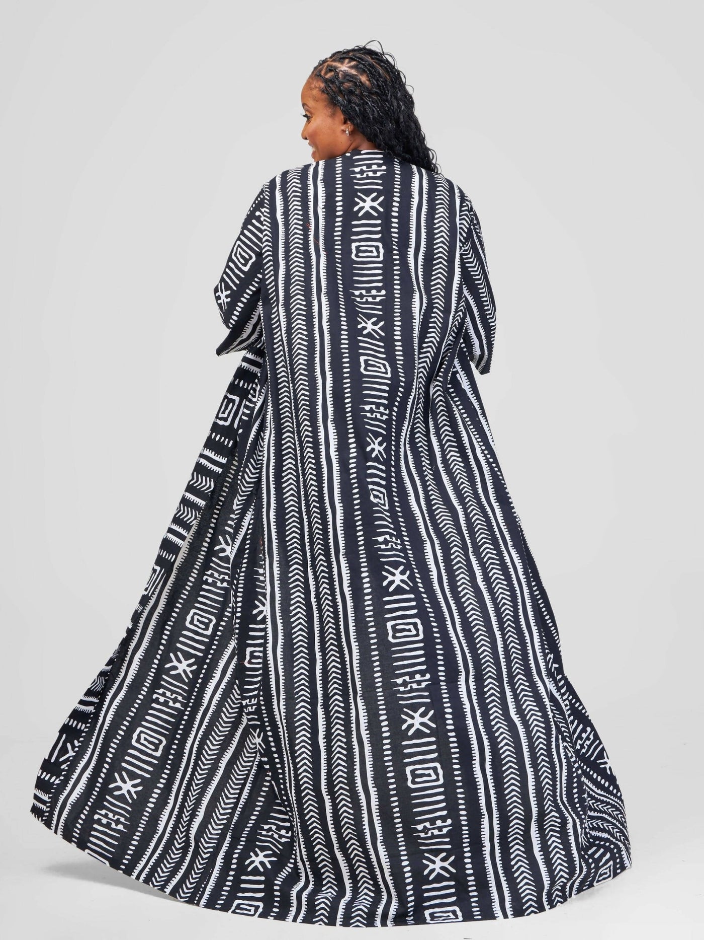 African Yuva Marijani African Print Kimono - Black / White Tribal Print - Shopzetu