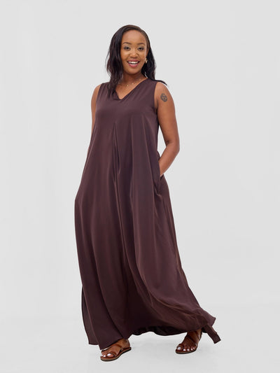 Vivo Ava Front Pleat Maxi Dress - Brown - Shopzetu