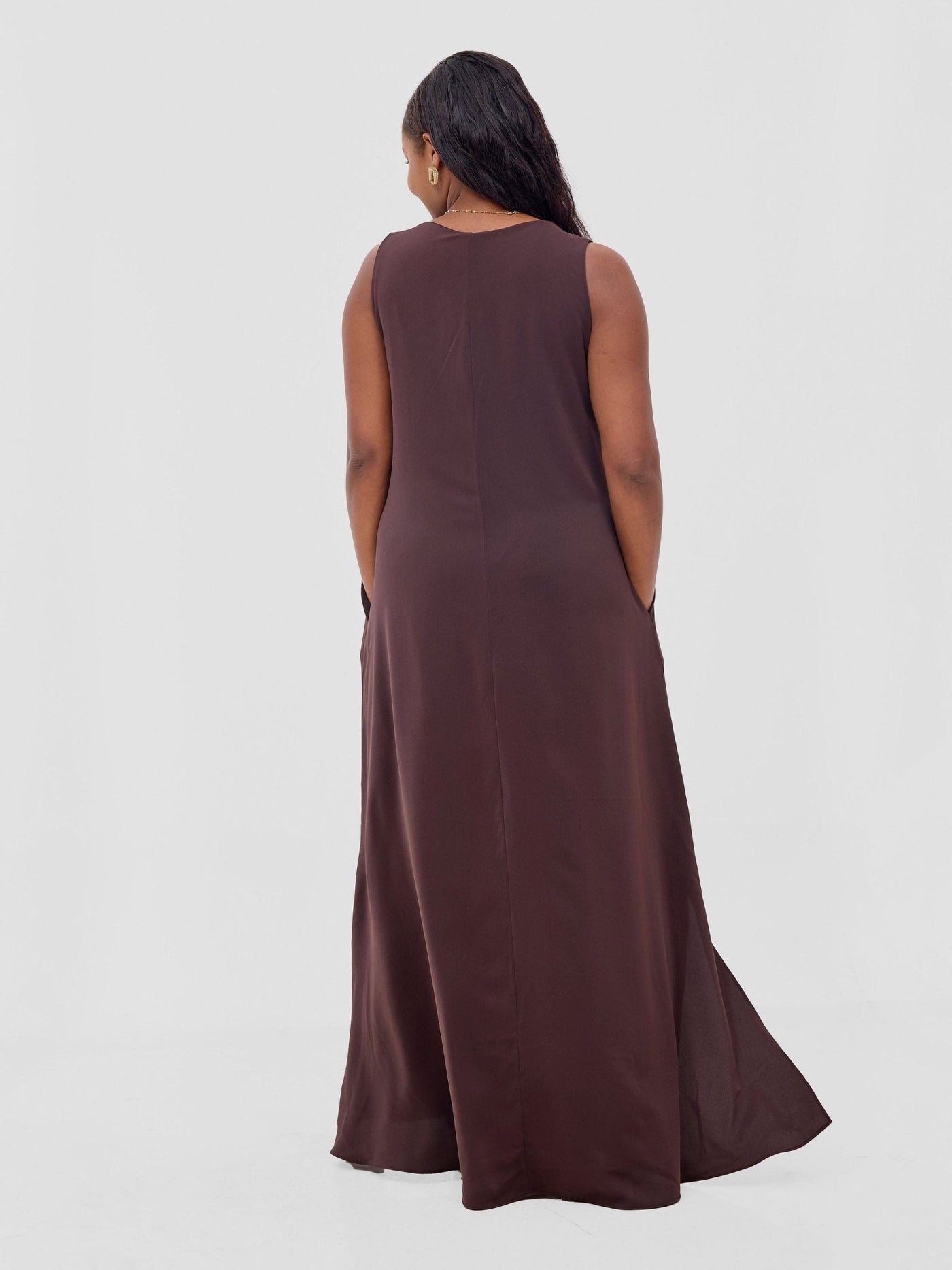 Vivo Ava Front Pleat Maxi Dress - Brown - Shopzetu